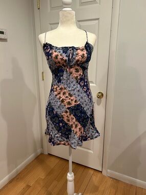 Verge Girl Patchwork Floral Satin Slip Dress in Pink & Blue - Runs Small